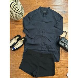 COS Navy Blue Band Collar Shirt Women Tunic Mid-Length 1/2 Sleeve Size M